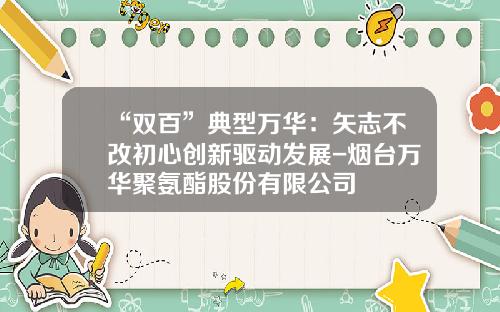 “双百”典型万华：矢志不改初心创新驱动发展-烟台万华聚氨酯股份有限公司