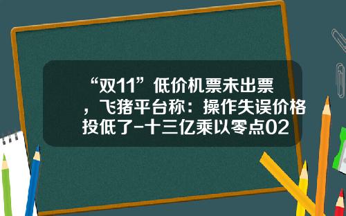 “双11”低价机票未出票，飞猪平台称：操作失误价格投低了-十三亿乘以零点025等于多少