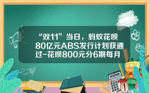 “双11”当日，蚂蚁花呗80亿元ABS发行计划获通过-花呗800元分6期每月还多少