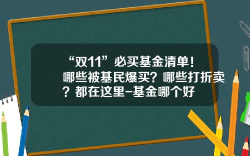 “双11”必买基金清单！哪些被基民爆买？哪些打折卖？都在这里-基金哪个好