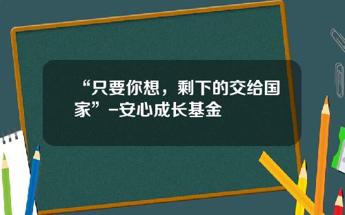 “只要你想，剩下的交给国家”-安心成长基金
