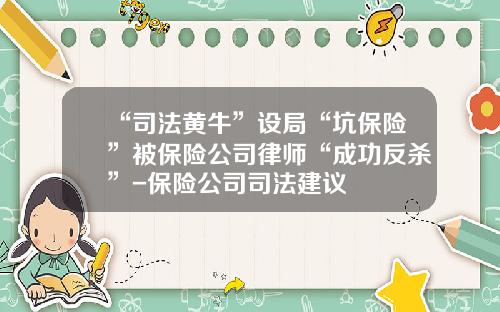 “司法黄牛”设局“坑保险”被保险公司律师“成功反杀”-保险公司司法建议