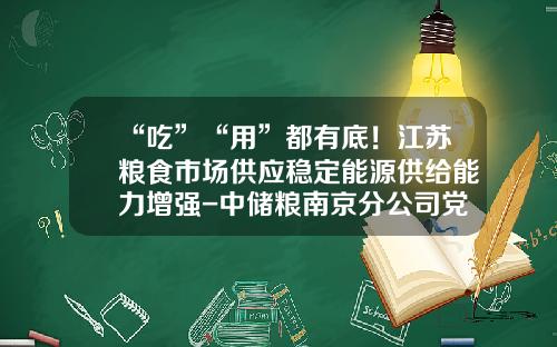 “吃”“用”都有底！江苏粮食市场供应稳定能源供给能力增强-中储粮南京分公司党组书记