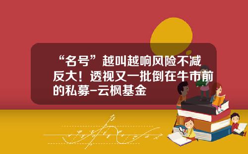 “名号”越叫越响风险不减反大！透视又一批倒在牛市前的私募-云枫基金
