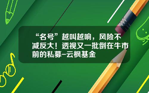 “名号”越叫越响，风险不减反大！透视又一批倒在牛市前的私募-云枫基金