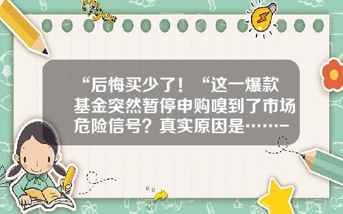 “后悔买少了！“这一爆款基金突然暂停申购嗅到了市场危险信号？真实原因是……-基金暂停定投