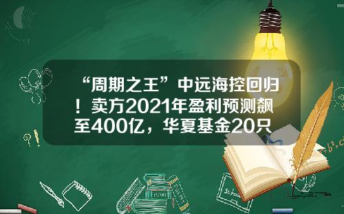 “周期之王”中远海控回归！卖方2021年盈利预测飙至400亿，华夏基金20只产品四季度集中杀入-中远基金
