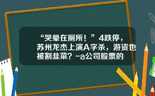 “哭晕在厕所！”4跌停，苏州龙杰上演A字杀，游资也被割韭菜？-a公司股票的