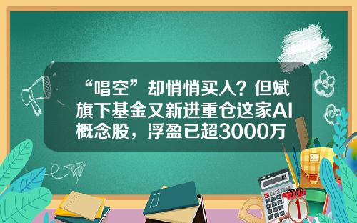 “唱空”却悄悄买入？但斌旗下基金又新进重仓这家AI概念股，浮盈已超3000万，最新关注这些……-但斌基金