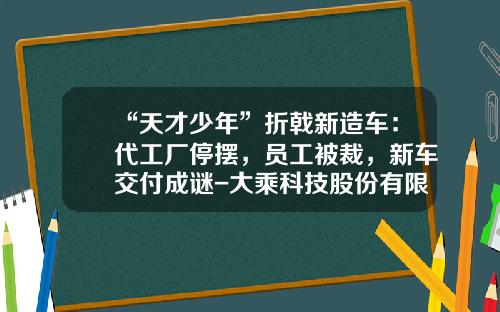 “天才少年”折戟新造车:代工厂停摆,员工被裁,新车交付成谜-大乘科技股份有限公司 “天才少年”折戟新造车:代工厂停摆,员工被裁,新车交付成谜-大乘科技股份有限公司