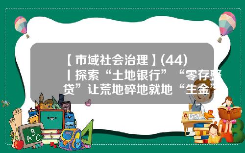 【市域社会治理】(44)丨探索“土地银行”“零存整贷”让荒地碎地就地“生金”-土地收益基金
