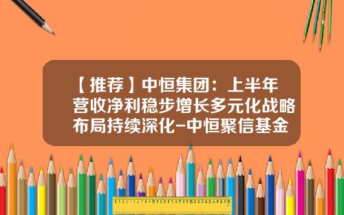【推荐】中恒集团：上半年营收净利稳步增长多元化战略布局持续深化-中恒聚信基金