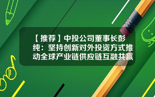 【推荐】中投公司董事长彭纯：坚持创新对外投资方式推动全球产业链供应链互融共赢-中投互联基金