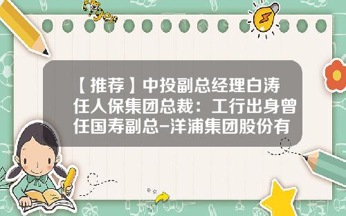 【推荐】中投副总经理白涛任人保集团总裁：工行出身曾任国寿副总-洋浦集团股份有限公司