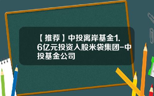 【推荐】中投离岸基金1.6亿元投资入股米袋集团-中投基金公司