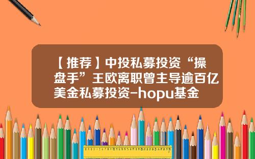 【推荐】中投私募投资“操盘手”王欧离职曾主导逾百亿美金私募投资-hopu基金
