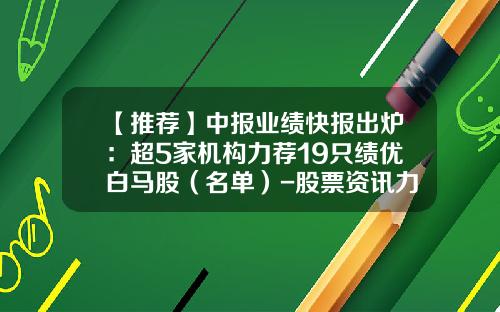 【推荐】中报业绩快报出炉：超5家机构力荐19只绩优白马股（名单）-股票资讯力荐