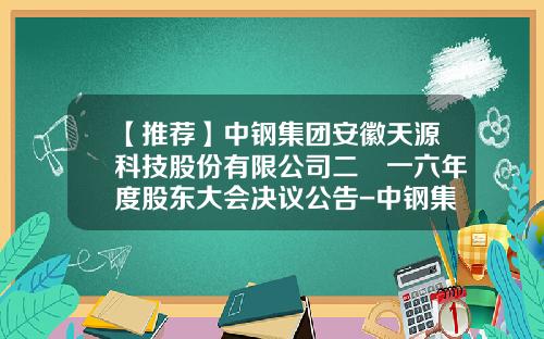 【推荐】中钢集团安徽天源科技股份有限公司二〇一六年度股东大会决议公告-中钢集团安徽天源股份有限公司