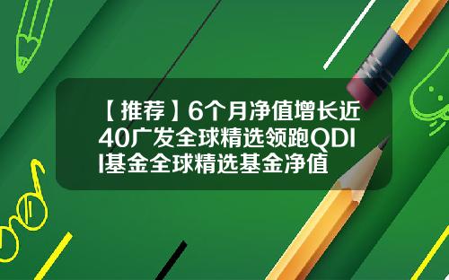 【推荐】6个月净值增长近40广发全球精选领跑QDII基金全球精选基金净值