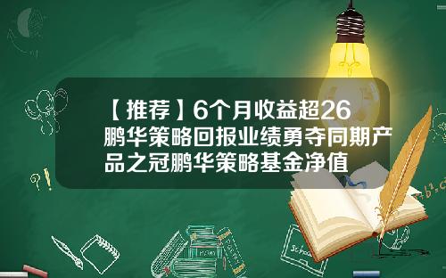 【推荐】6个月收益超26鹏华策略回报业绩勇夺同期产品之冠鹏华策略基金净值