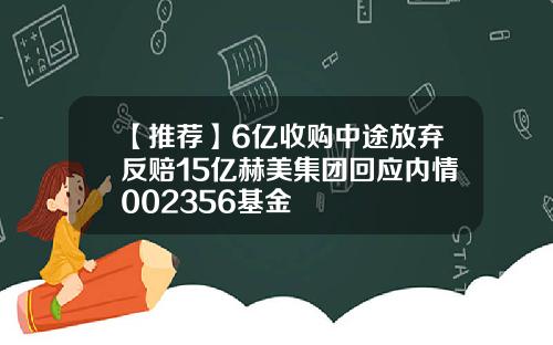 【推荐】6亿收购中途放弃反赔15亿赫美集团回应内情002356基金