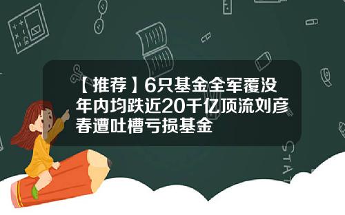 【推荐】6只基金全军覆没年内均跌近20千亿顶流刘彦春遭吐槽亏损基金