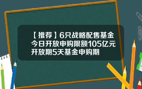 【推荐】6只战略配售基金今日开放申购限额105亿元开放期5天基金申购期