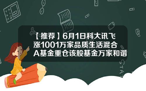 【推荐】6月1日科大讯飞涨1001万家品质生活混合A基金重仓该股基金万家和谐
