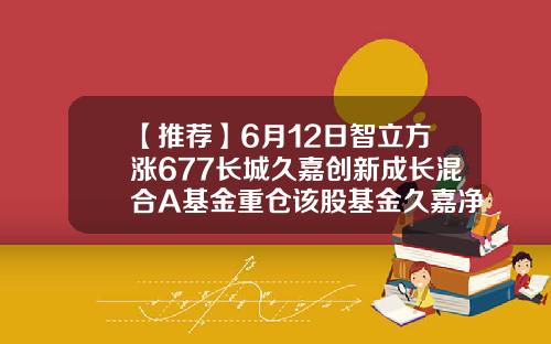 【推荐】6月12日智立方涨677长城久嘉创新成长混合A基金重仓该股基金久嘉净值