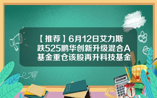 【推荐】6月12日艾力斯跌525鹏华创新升级混合A基金重仓该股再升科技基金