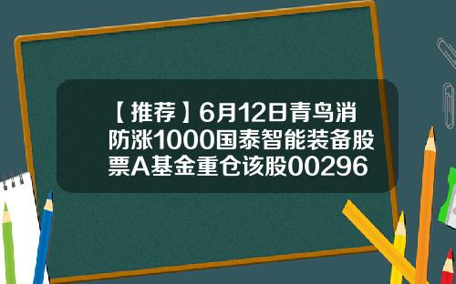 【推荐】6月12日青鸟消防涨1000国泰智能装备股票A基金重仓该股002960基金
