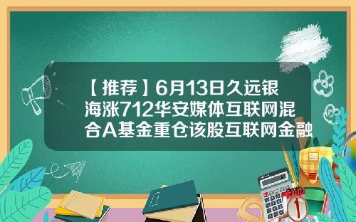 【推荐】6月13日久远银海涨712华安媒体互联网混合A基金重仓该股互联网金融基金