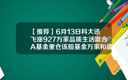 【推荐】6月13日科大讯飞涨927万家品质生活混合A基金重仓该股基金万家和谐增长