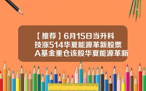 【推荐】6月15日当升科技涨514华夏能源革新股票A基金重仓该股华夏能源革新基金