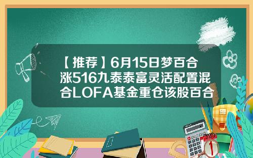 【推荐】6月15日梦百合涨516九泰泰富灵活配置混合LOFA基金重仓该股百合基金
