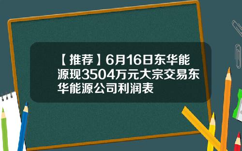 【推荐】6月16日东华能源现3504万元大宗交易东华能源公司利润表