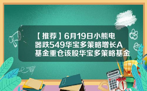 【推荐】6月19日小熊电器跌549华宝多策略增长A基金重仓该股华宝多策略基金