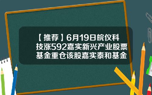 【推荐】6月19日皖仪科技涨592嘉实新兴产业股票基金重仓该股嘉实泰和基金
