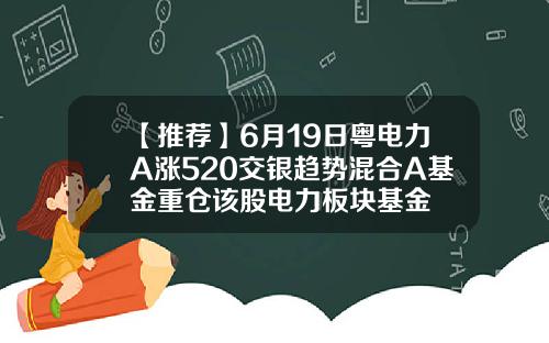 【推荐】6月19日粤电力A涨520交银趋势混合A基金重仓该股电力板块基金