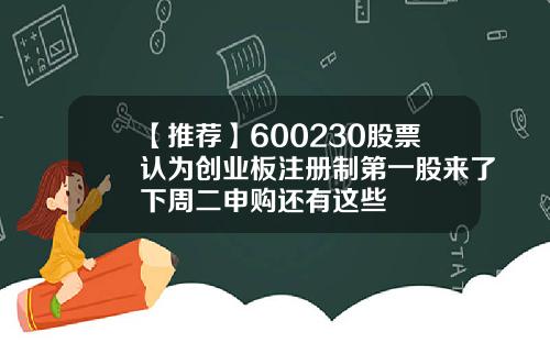 【推荐】600230股票认为创业板注册制第一股来了下周二申购还有这些