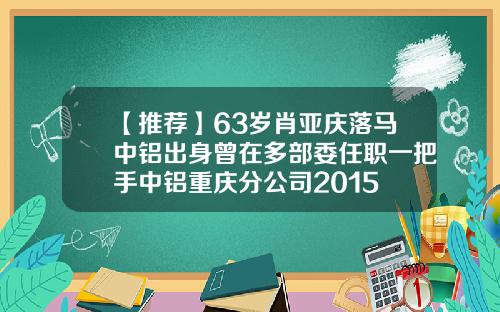 【推荐】63岁肖亚庆落马中铝出身曾在多部委任职一把手中铝重庆分公司2015