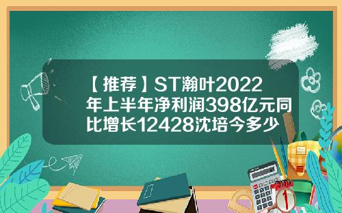 【推荐】ST瀚叶2022年上半年净利润398亿元同比增长12428沈培今多少个人资产