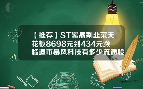 【推荐】ST紫晶割韭菜天花板8698元到434元濒临退市暴风科技有多少流通股