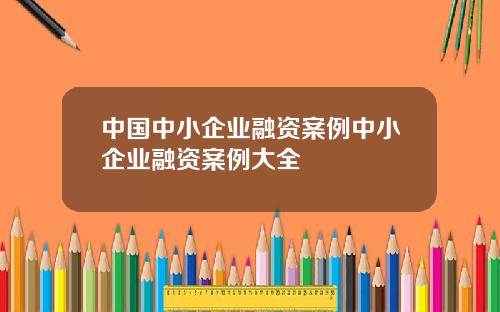 中国中小企业融资案例中小企业融资案例大全