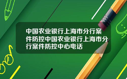 中国农业银行上海市分行案件防控中国农业银行上海市分行案件防控中心电话