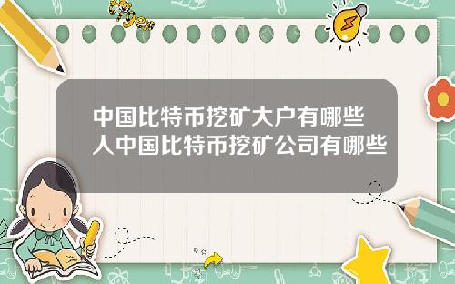 中国比特币挖矿大户有哪些人中国比特币挖矿公司有哪些
