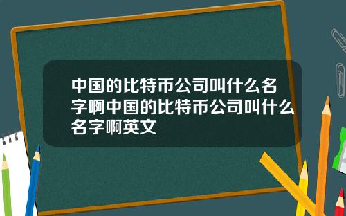 中国的比特币公司叫什么名字啊中国的比特币公司叫什么名字啊英文