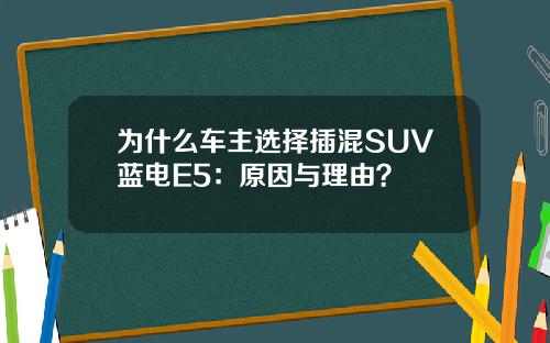 为什么车主选择插混SUV蓝电E5：原因与理由？