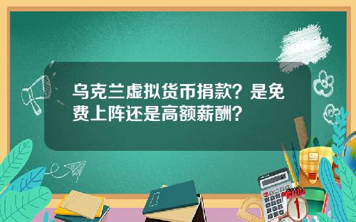 乌克兰虚拟货币捐款？是免费上阵还是高额薪酬？