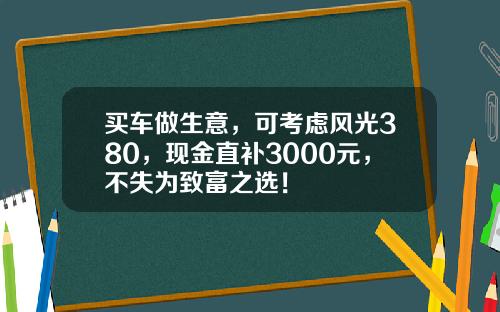 买车做生意，可考虑风光380，现金直补3000元，不失为致富之选！